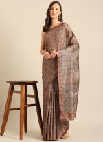 Cotton Brown Casual Wear Printed Saree